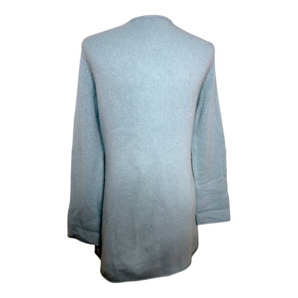 Garnet Hill Open Front Cardigan Sweater Blue Lambswool Angora Blend Size Small - Picture 2 of 6